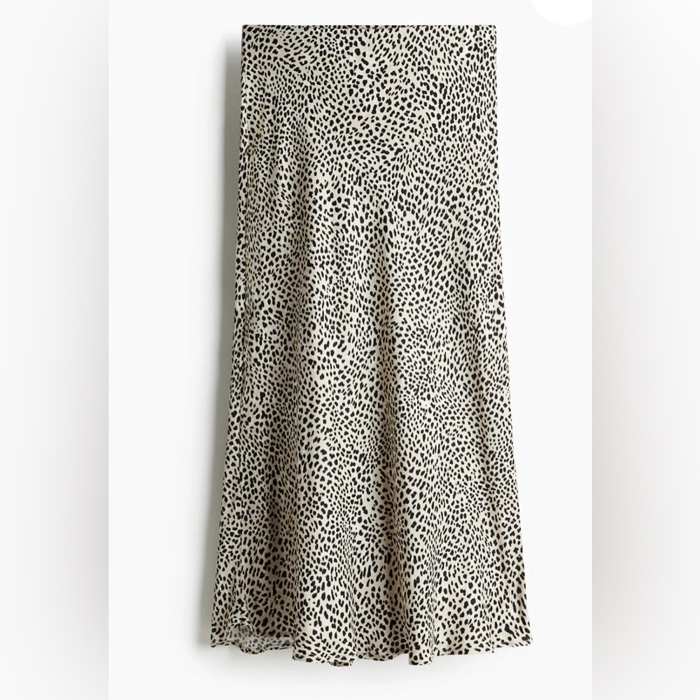 H&M Black/White Leopard Print Satin Midi Skirt